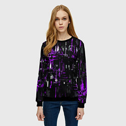 Свитшот женский Бело-фиолетовая тревожная абстракция на чёрном фон, цвет: 3D-черный — фото 2