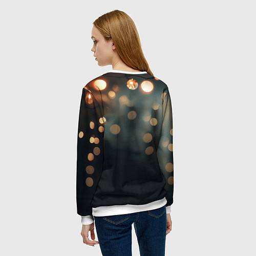 Женский свитшот Довольный рыжий котик с рогами из огоньков / 3D-Белый – фото 4
