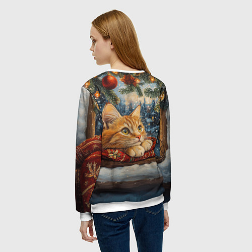 Женский свитшот Рыжий новогодний кот / 3D-Белый – фото 4