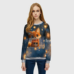 Свитшот женский Лисичка в лесу огней, цвет: 3D-меланж — фото 2