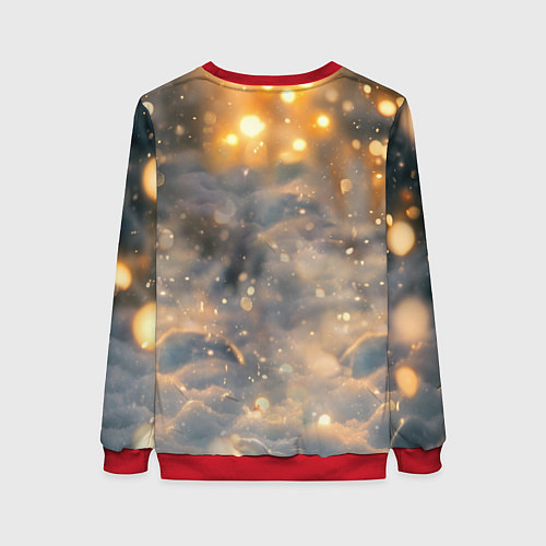Женский свитшот Лисица в снегу и желтые огоньки / 3D-Красный – фото 2