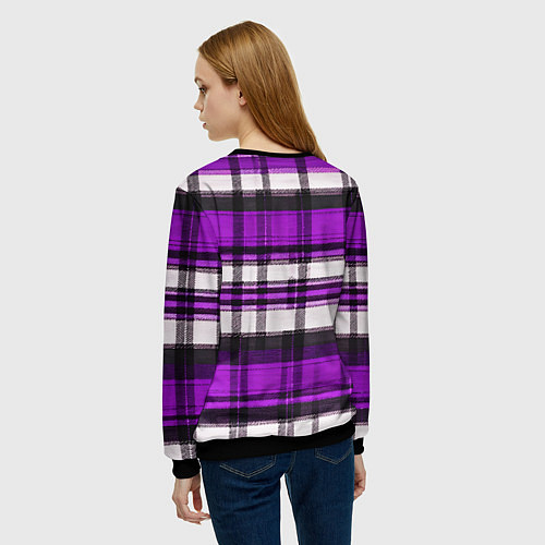 Женский свитшот Фиолетово-белая ткань в клетку / 3D-Черный – фото 4