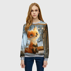 Свитшот женский Лисица у новогоднего окна, цвет: 3D-меланж — фото 2