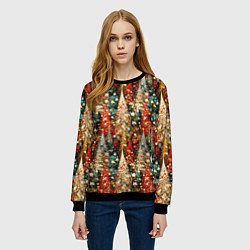 Свитшот женский Новогодний еловый лес, цвет: 3D-черный — фото 2