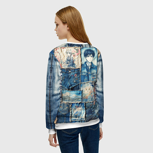 Женский свитшот Аниме влюбленные на пэчворк / 3D-Белый – фото 4