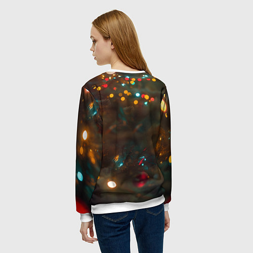 Женский свитшот Рыжая лисица в огоньках / 3D-Белый – фото 4