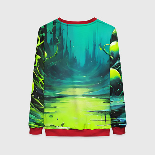 Женский свитшот Зелёная кислотная абстракция / 3D-Красный – фото 2