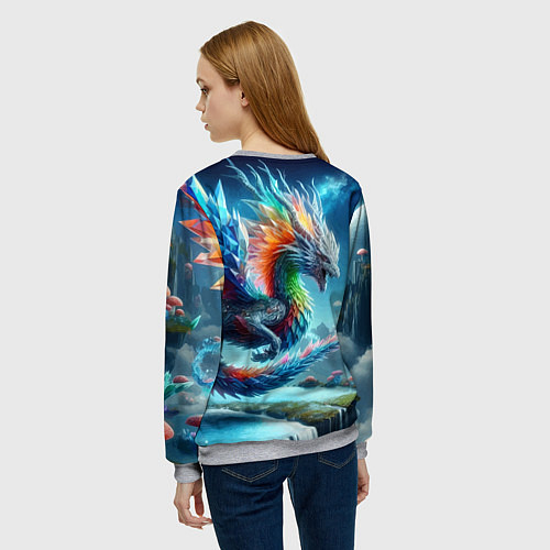 Женский свитшот Полигональный дракон на планете водопадов и грибов / 3D-Меланж – фото 4