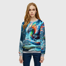 Свитшот женский Полигональный дракон на планете водопадов и грибов, цвет: 3D-меланж — фото 2