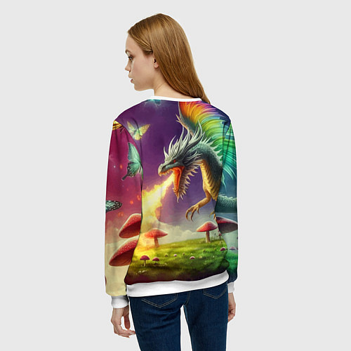 Женский свитшот Огнедышащий дракон на грибной поляне / 3D-Белый – фото 4