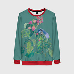 Свитшот женский Малина и синичка, цвет: 3D-красный