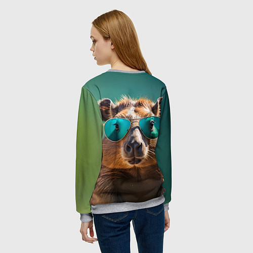 Женский свитшот Капибара на зеленом фоне / 3D-Меланж – фото 4