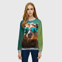 Свитшот женский Капибара на зеленом фоне, цвет: 3D-меланж — фото 2