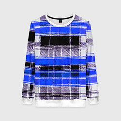 Свитшот женский Белые полосы на чёрно-синем фоне, цвет: 3D-белый