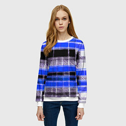 Свитшот женский Белые полосы на чёрно-синем фоне, цвет: 3D-белый — фото 2