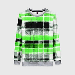 Свитшот женский Белые полосы на чёрно-зелёном фоне, цвет: 3D-меланж