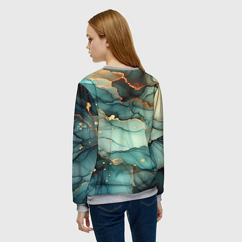 Женский свитшот Бирюзовый узор с оранжевыми вставками / 3D-Меланж – фото 4