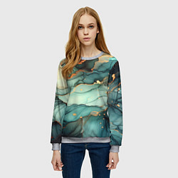 Свитшот женский Бирюзовый узор с оранжевыми вставками, цвет: 3D-меланж — фото 2