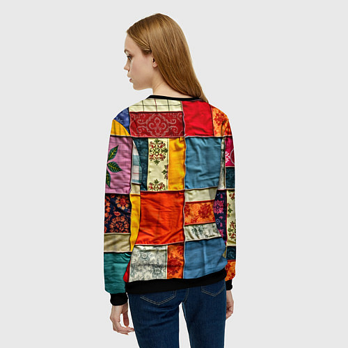 Женский свитшот Пэчворк из ярких тканей / 3D-Черный – фото 4