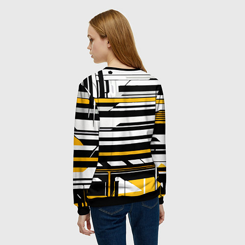 Женский свитшот Жёлто-белые технологические линии на чёрном фоне / 3D-Черный – фото 4