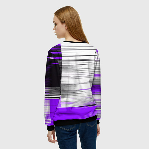 Женский свитшот Чёрные вертикальные полосы на фиолетово-белом фоне / 3D-Черный – фото 4
