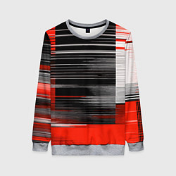 Свитшот женский Белые вертикальные полосы на чёрно-красном фоне, цвет: 3D-меланж