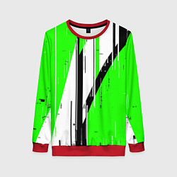 Женский свитшот Black and white vertical stripes on a green backgr