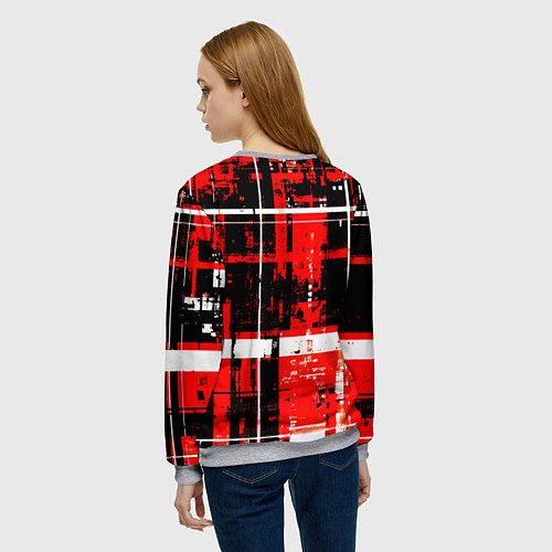 Женский свитшот Красно-белый гранж на чёрном фоне / 3D-Меланж – фото 4