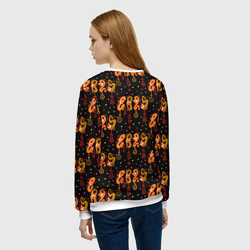 Женский свитшот 2025 паттерн символ года змей из русского лубка / 3D-Белый – фото 4