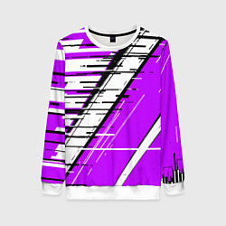 Свитшот женский Чёрно-белые глитч полосы на фиолетовом фоне, цвет: 3D-белый