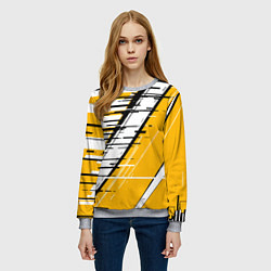 Свитшот женский Чёрно-белые глитч полосы на жёлтом фоне, цвет: 3D-меланж — фото 2