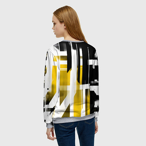 Женский свитшот Чёрно-жёлтые вертикальные и горизонтальные полосы / 3D-Меланж – фото 4