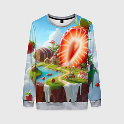 Женский свитшот Клубничная планета - нейроарт фантазия