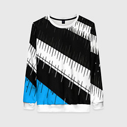Свитшот женский Диагональные чёрно-белые полосы на синем фоне, цвет: 3D-белый