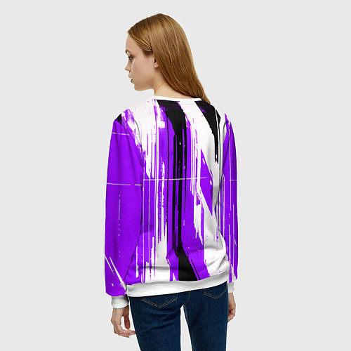 Женский свитшот Вертикальные чёрно-белые линии на фиолетовом фоне / 3D-Белый – фото 4