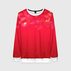 Свитшот женский Красный градиент с падающими сердечками, цвет: 3D-белый