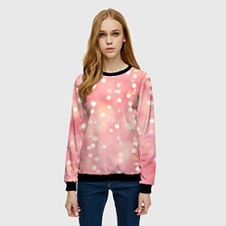 Свитшот женский Сияние праздничных огоньков на розовом фоне, цвет: 3D-черный — фото 2