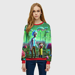 Свитшот женский Рик и Морти в фантастическом неоновом грибном лесу, цвет: 3D-красный — фото 2