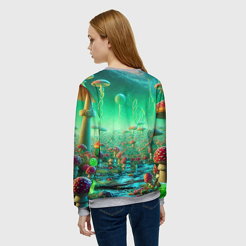 Женский свитшот Рик и Морти изучают планету мухоморов - нейроарт ф / 3D-Меланж – фото 4