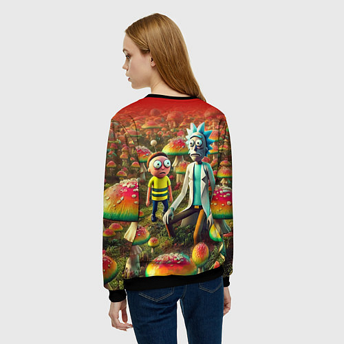 Женский свитшот Рик и Морти заблудились в мухоморном поле / 3D-Черный – фото 4