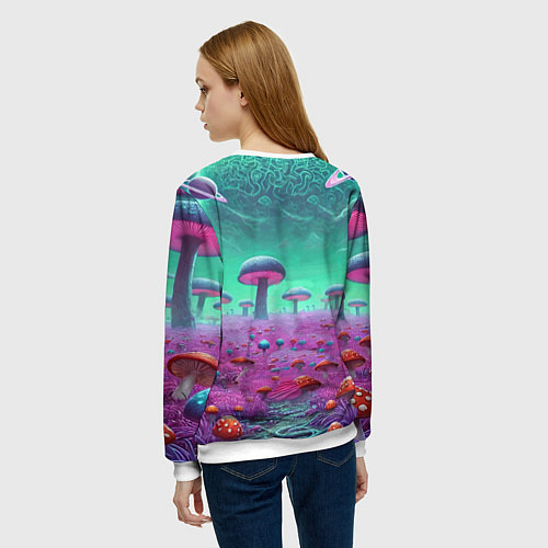 Женский свитшот Рик и Морту на сказочной грибной планете - нейроар / 3D-Белый – фото 4