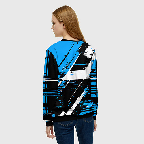 Женский свитшот Diagonal black and white stripes on a blue backgro / 3D-Черный – фото 4