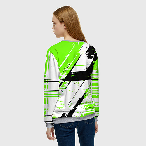 Женский свитшот Diagonal black and green stripes on a white backgr / 3D-Меланж – фото 4