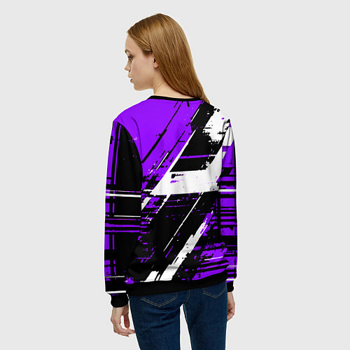 Женский свитшот Diagonal black and white stripes on a purple backg / 3D-Черный – фото 4