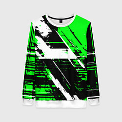 Женский свитшот Diagonal black and white stripes on a green backgr