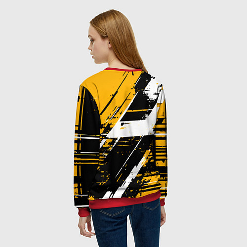 Женский свитшот Diagonal black and white stripes on a yellow backg / 3D-Красный – фото 4