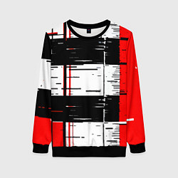 Свитшот женский Чёрные и красные полосы на белом фоне, цвет: 3D-черный