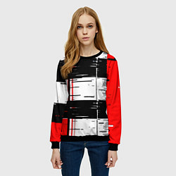 Свитшот женский Чёрные и красные полосы на белом фоне, цвет: 3D-черный — фото 2