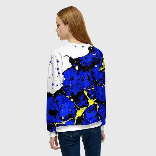 Женский свитшот Сине-жёлтая абстракция на белом фоне / 3D-Белый – фото 4