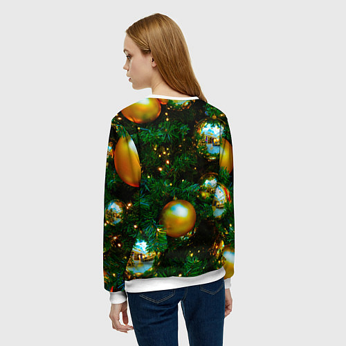 Женский свитшот Новогодние украшения на ветках / 3D-Белый – фото 4